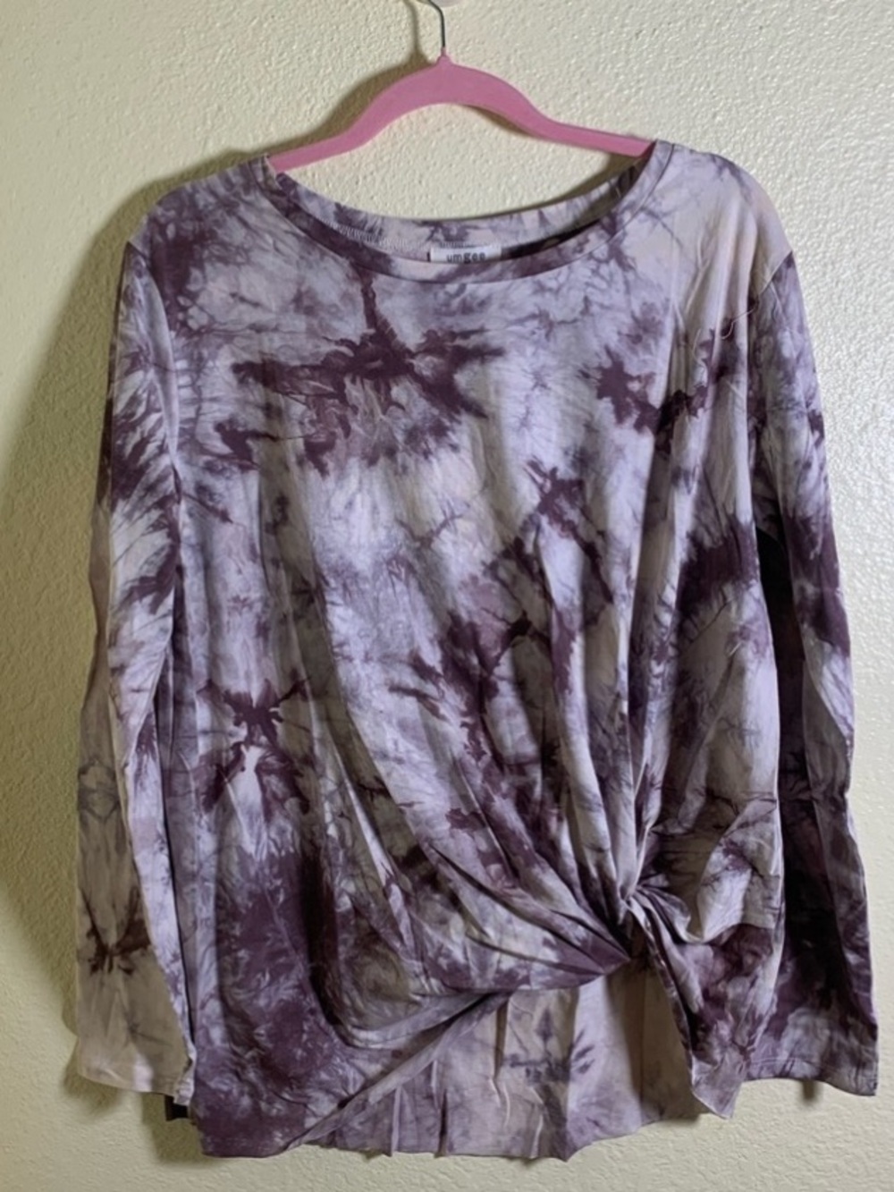 NWOT Umgee Purple Tie Dye Knot-Front Long Sleeve Top, Size S